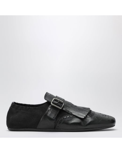 Prada Black Leather Shuffle Buckle Shoes for men