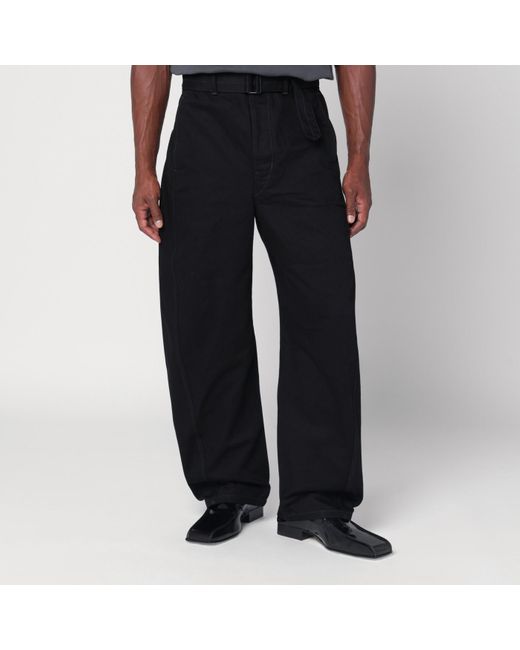 Lemaire Black Cotton Trousers With Belt for men