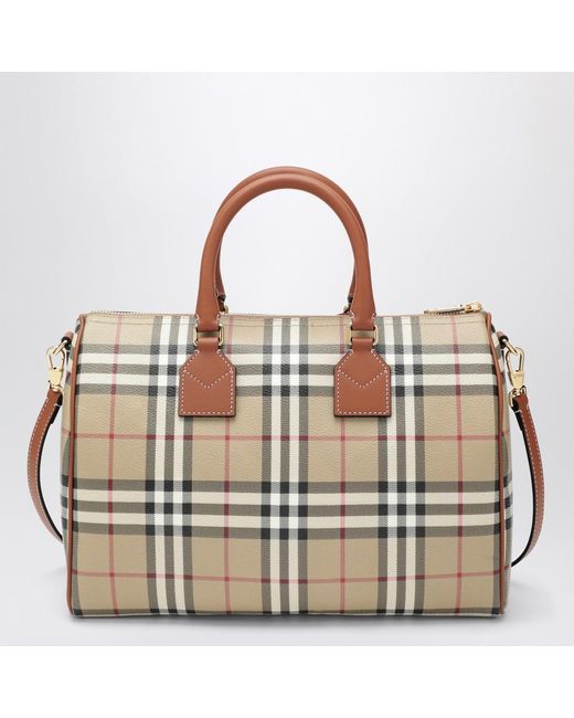 Burberry Brown Medium Bowling Bag With Check Pattern