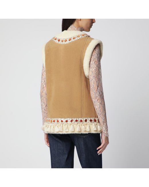 Valentino Natural Camel Shearling And Suede Vest