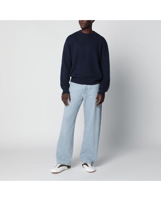 Bottega Veneta Blue Midnight Sweater With Intrecciato Elbow Patches for men