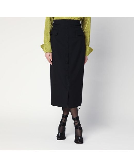 Dries Van Noten Black Wool And Mohair Midi Skirt
