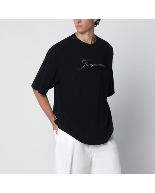 Jacquemus Black Cotton-Blend Logo T-Shirt for men