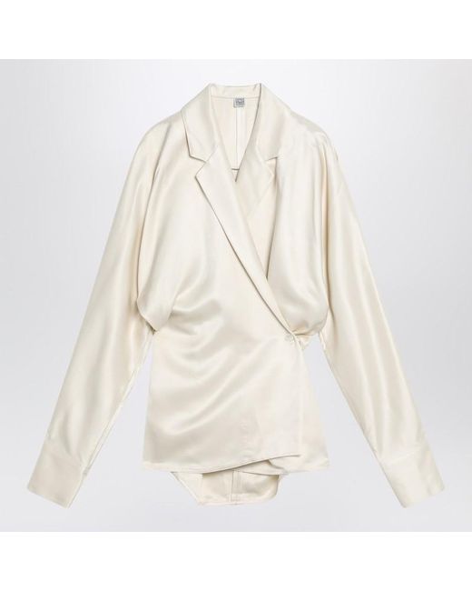 Totême  White Ecru Viscose Satin Cross Shirt