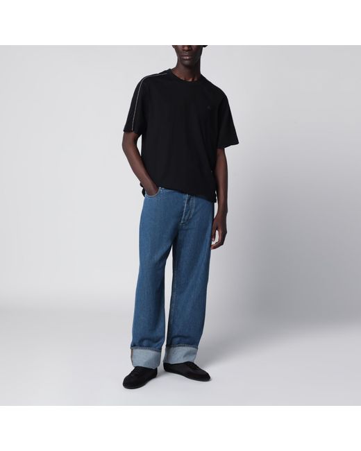 Burberry Black Cotton T-Shirt With Check Trim for men