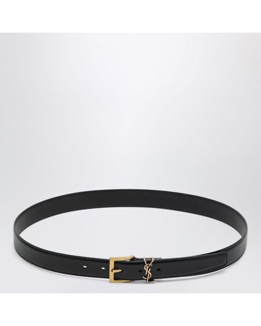Saint Laurent Black Cassandre Vadim Smooth Leather Belt for men