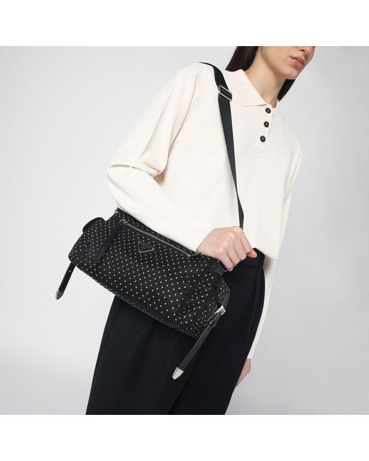 Prada Black Re-Nylon Handbag With Studs