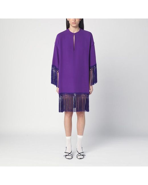 Valentino Purple Silk Dress With Fringes
