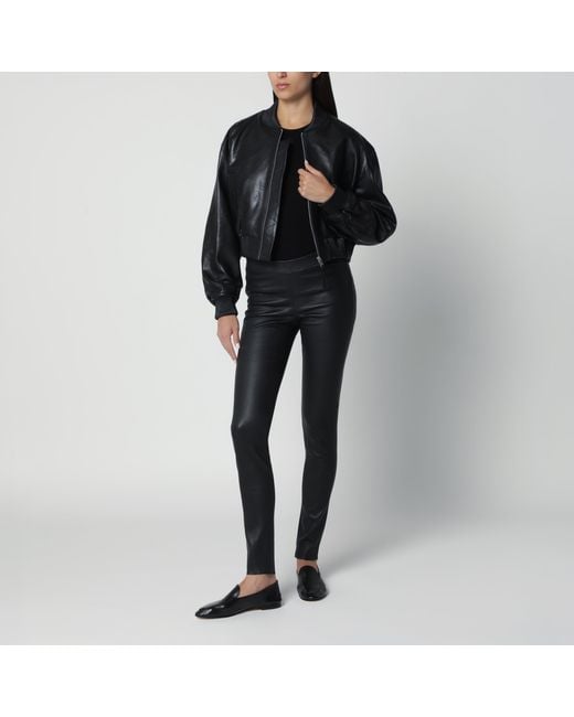 Arma Black Hannah Cropped Leather Bomber Jacket