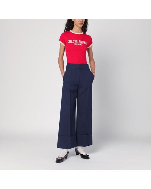 Valentino Blue Indigo Pants In Wool And Silk