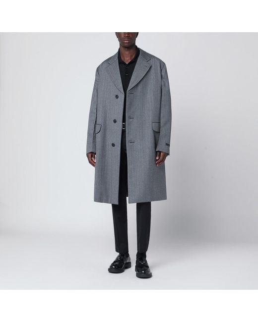 Prada Gray Single-Breasted Wool Coat for men