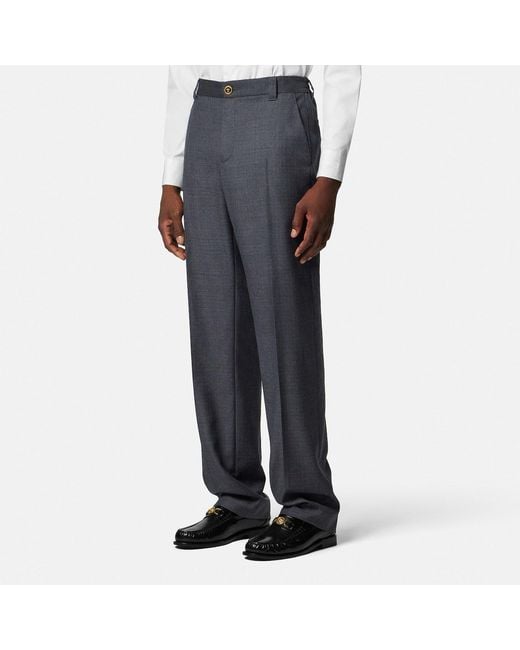 Versace Blue Anthracite Wool Jogger Trousers for men