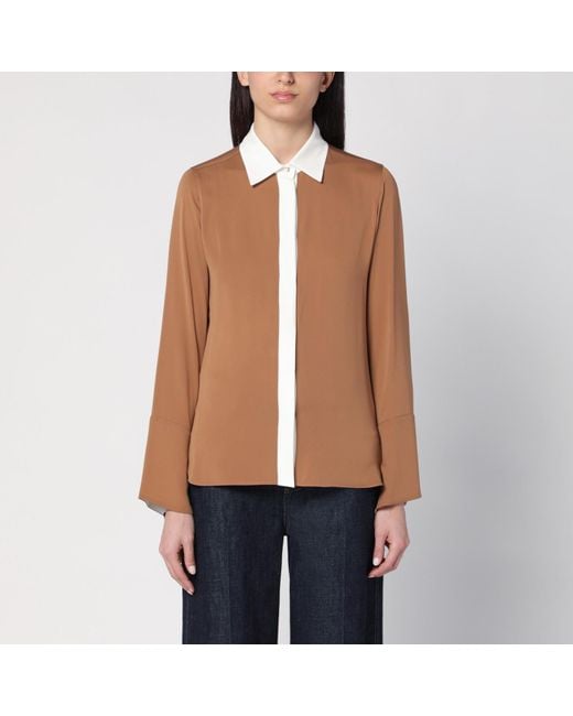 Max Mara Blue Camel Silk Colour-block Shirt