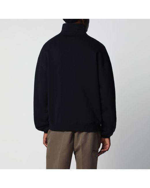 Jacquemus Black Zip-Neck Sweatshirt With Gros Grain Logo for men
