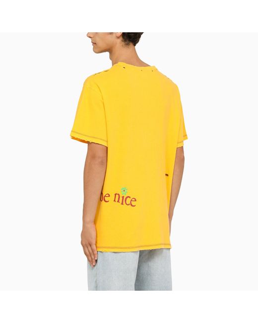 ERL Yellow Crew Neck T Shirt With Wears for men