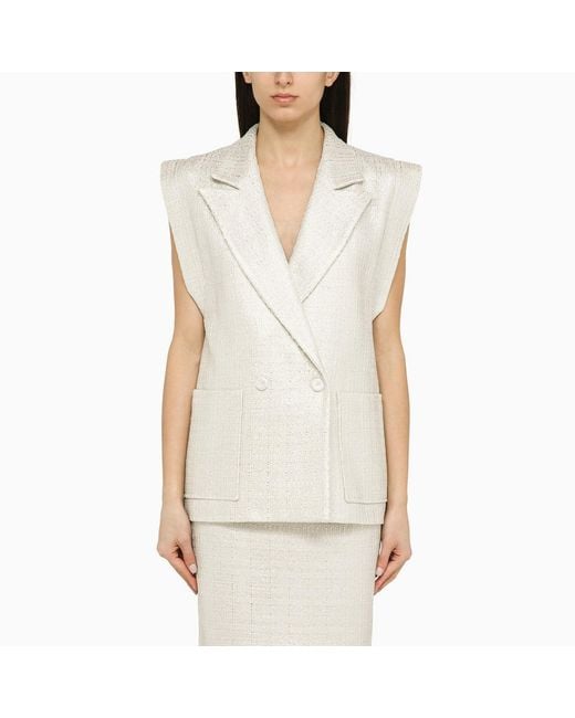 FEDERICA TOSI White Silver Double-breasted Cotton-blend Waistcoat