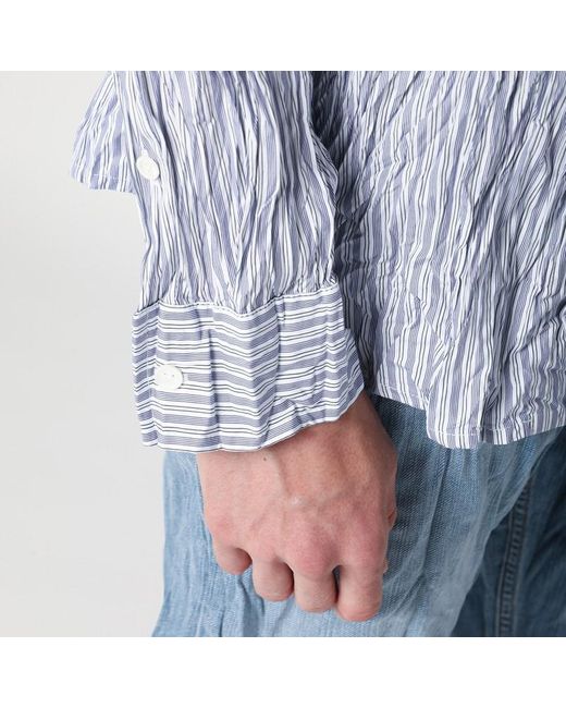 Camicia a righe in cotone froissé di Bottega Veneta in Blue da Uomo