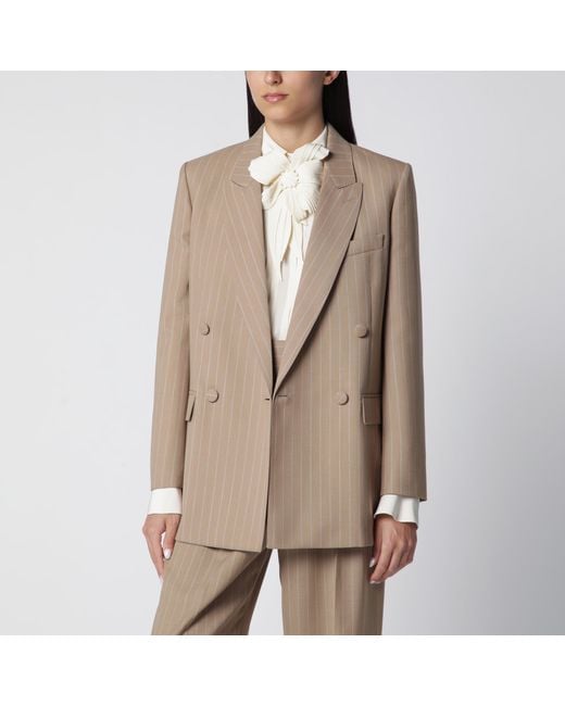 Valentino Natural Double-Breasted Pinstripe Jacket