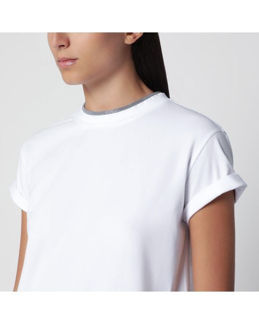 Brunello Cucinelli White Crew-Neck T-Shirt With Pendant