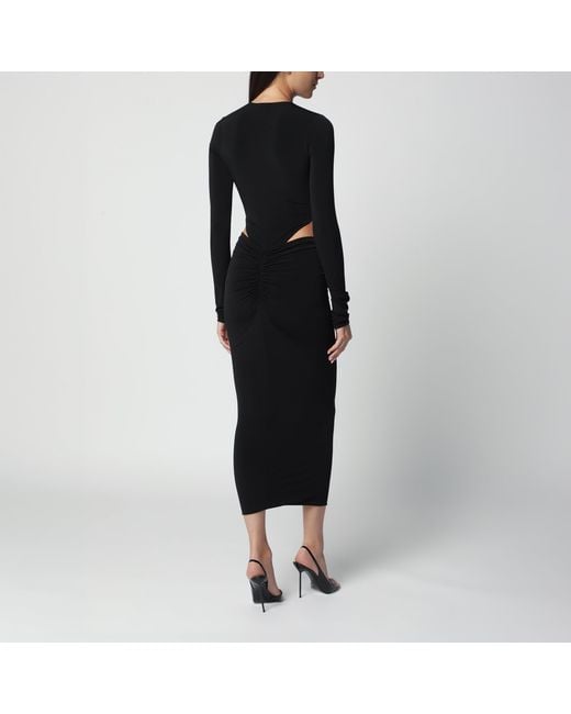 ANDAMANE Black Midi Dress With Waist Cut-Out Detail