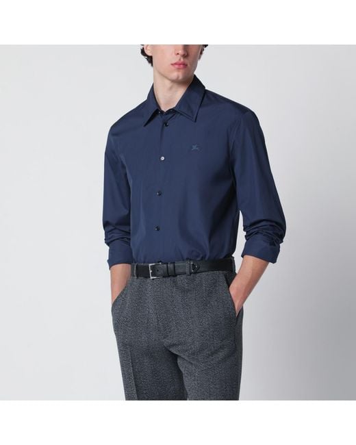 Burberry Blue Cotton Shirt With Ekd for men
