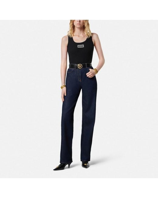 Versace Black Stretch Ribbed Cotton Tank Top