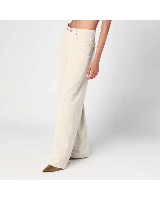 Haikure Natural Weite Écrufarbene Cordhose