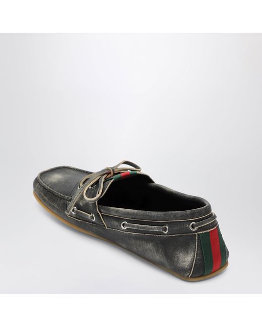 Gucci Black Boat Shoes With Washed Effect for men