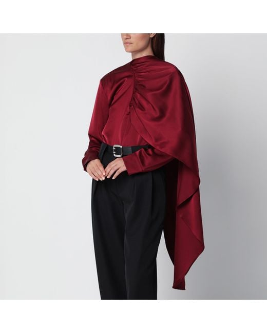 Source Unknown Red Koa Draped Satin Blouse