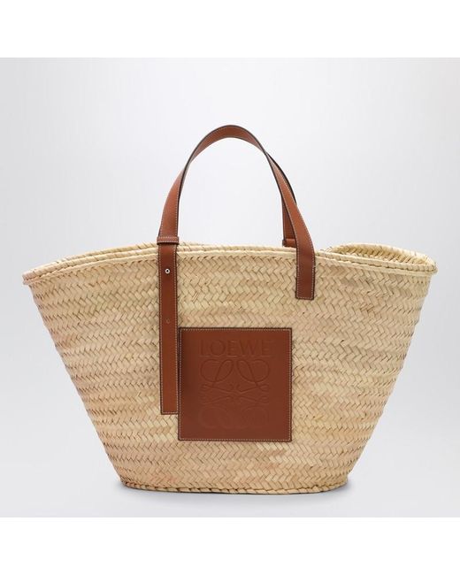 Borsa a cesto misura grande in foglia di palma e pelle di Loewe in Brown