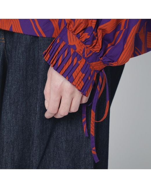 Dries Van Noten Red Loose Shirt With Ruffle Details And Crushed Stripe Print
