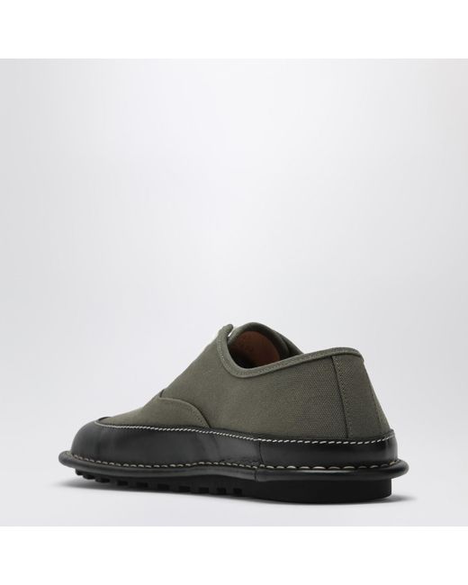Loewe Bay Lace-up Shoes In Khaki Canvas And Leather in Black