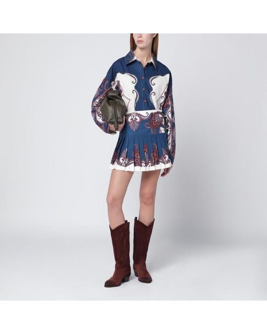 Mini-Jupe Plissée Bleu Intense Et Sable À Imprimé Arabesques Farm Rio en coloris Blue