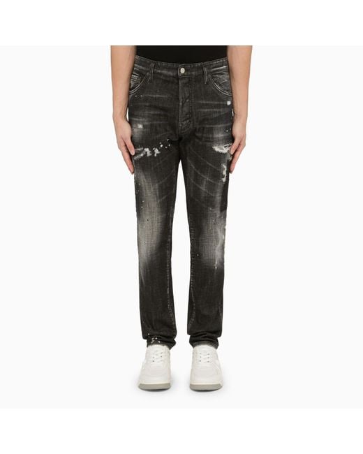 DSquared² Black Washed Denim Regular Jeans With Wear for men