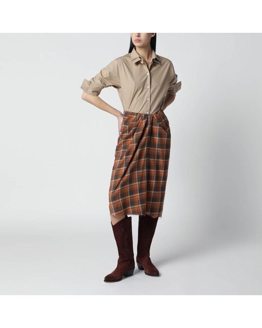 6397 Brown Draped Tartan Skirt
