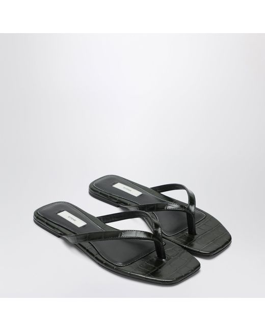 Totême Black Crocodile-Effect Leather Flip-Flops