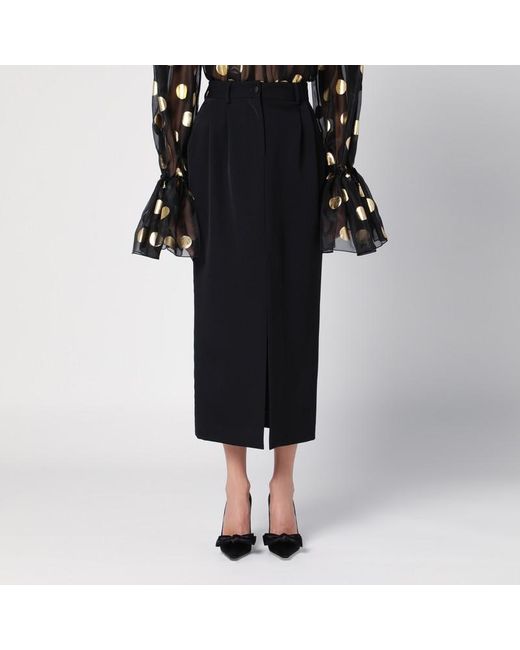 Dolce & Gabbana Black Schwarzer Bleistiftrock Aus Wollgabardine