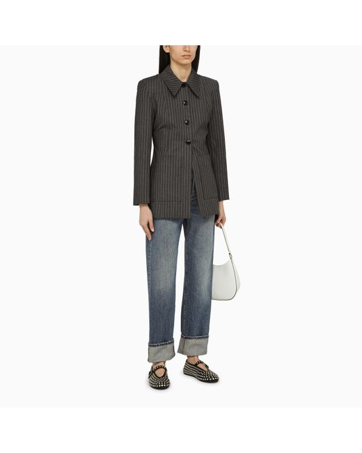 Ganni Gray Single Breasted Jacket With Stripes