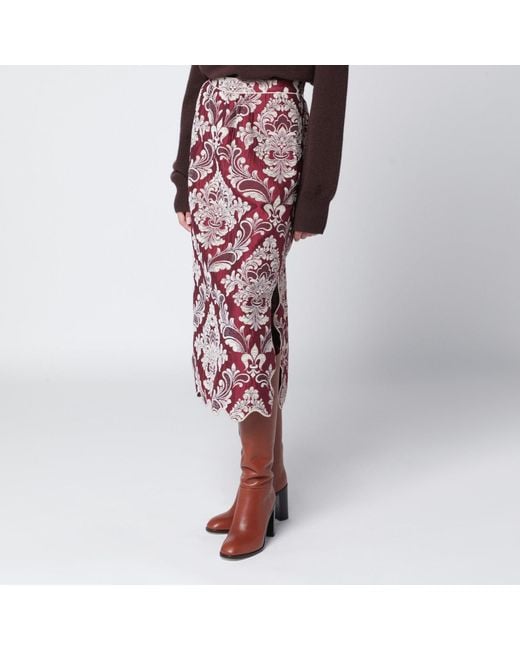 Farm Rio Red Bordeaux Jacquard Midi Skirt