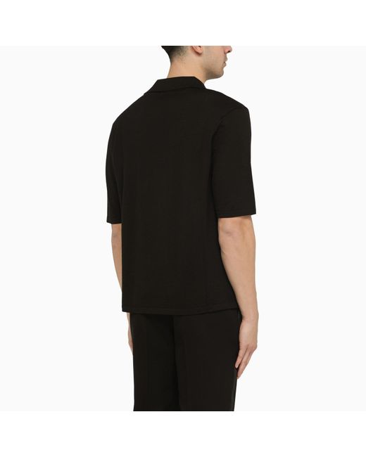 Saint Laurent Black Wool Cassandre Polo Shirt for men