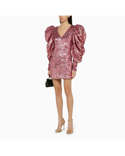ROTATE BIRGER CHRISTENSEN Red Fuchsia Recycled Polyester Mini Dress With Sequins