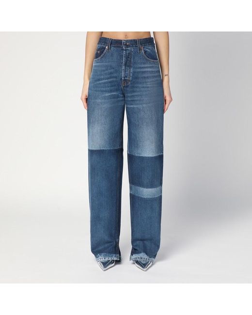 Gucci Blue Zweifarbige Weite Jeans Mit Stonewashed-Behandlung