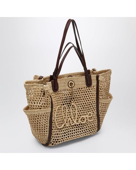 Chloé Metallic Sand/ Iconic Raffia And Leather Bag