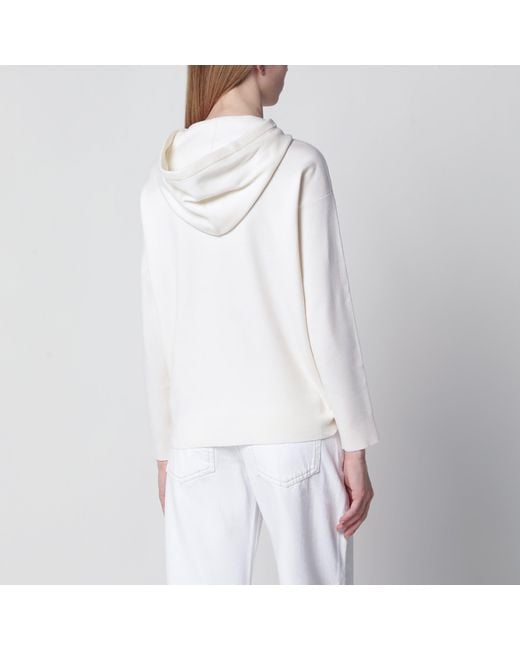 Max Mara White Taddeo Hooded Virgin Wool Sweater