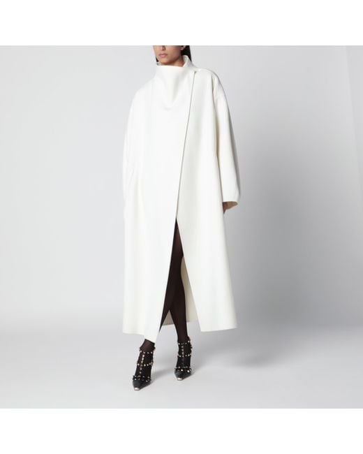 Frankie Shop White Leroy Wool Blend High-Neck Coat