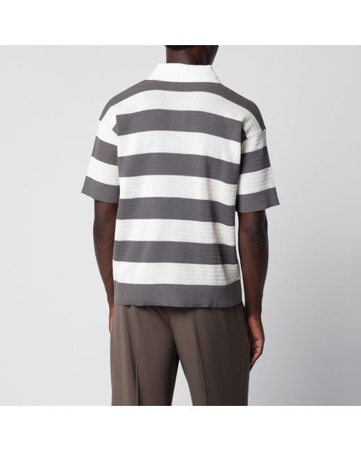 AMI Brown Ami De Coeur Striped Cotton Knit Polo Shirt for men
