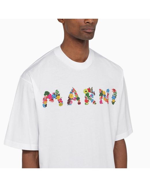 T-shirt bianca con logo bouquet di Marni in White da Uomo