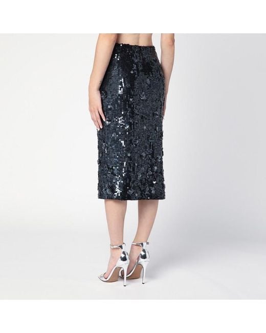 P.A.R.O.S.H. Blue Dark Grey Midi Skirt With Micro Sequins