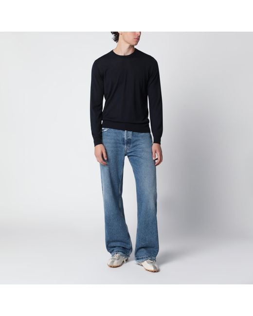 Drumohr Black Wool Crew-Neck Sweater for men
