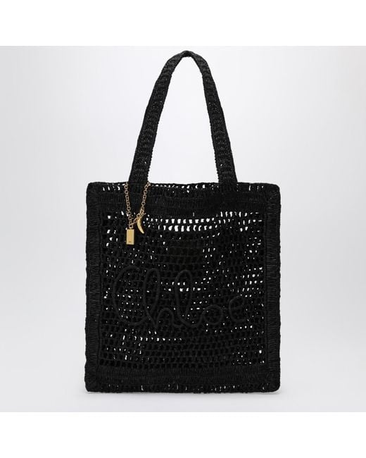 Chloé Black Tote Bag Summer Banana In Raffia